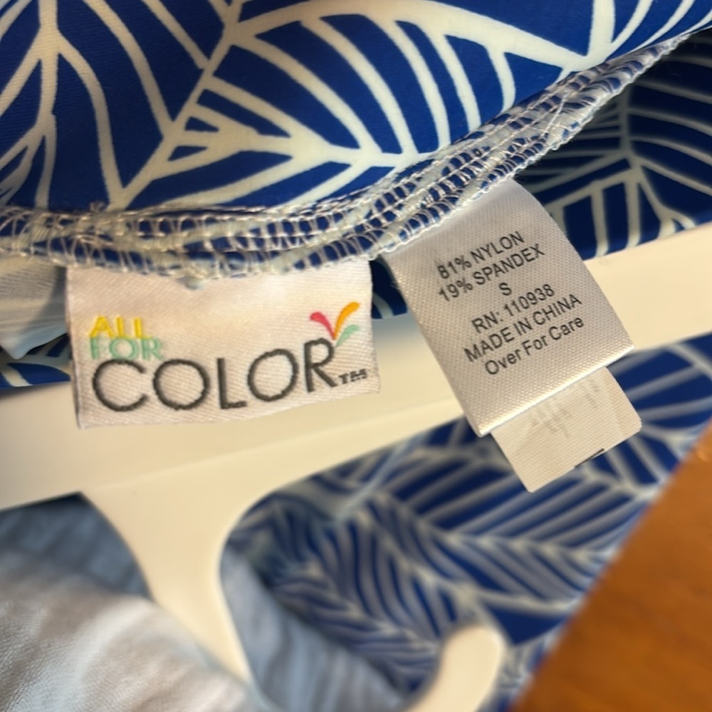 All For Color Blue and White Leaf Print Wide Leg Pants - Picture 2 of 4